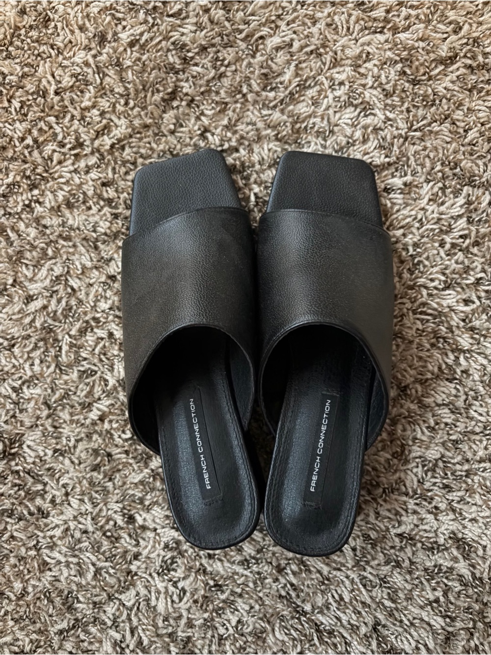 French Connection Women's Black Slide Sandals Square Toe Size 6.5